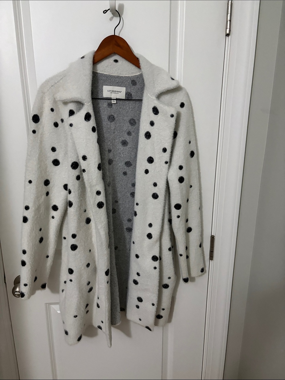 Cozy oversized Black& white polka dot Open-Front Cardigan/Coat